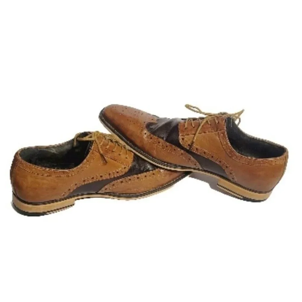 Sz 11.5 Stacy Adams Tinsley Wingtip Oxford Mens Lace Up Leather Tan 25092 DAMAGE